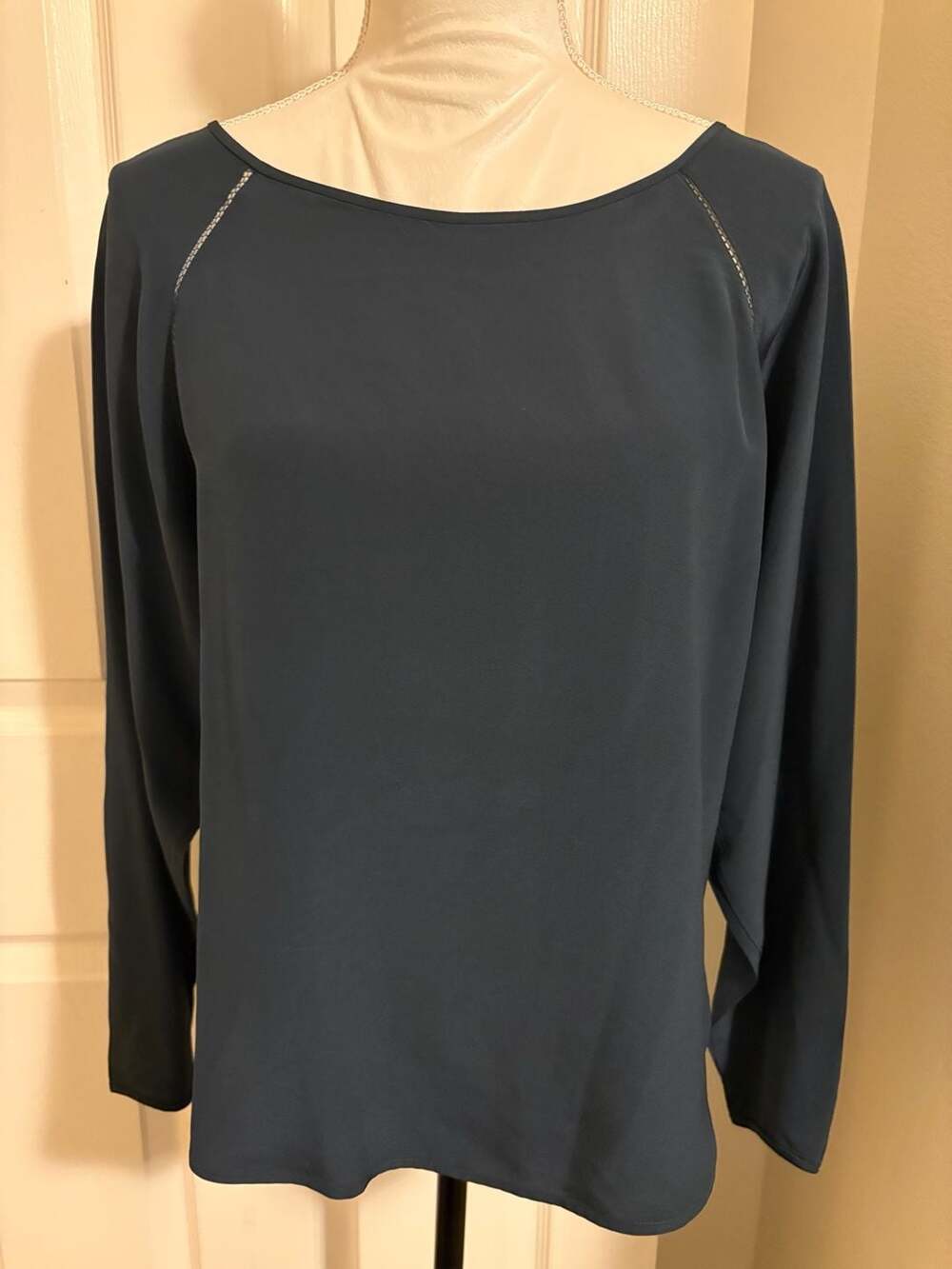 Vince 100% Silk Dark Green Long Sleeve Blouse with Side Vent Detail